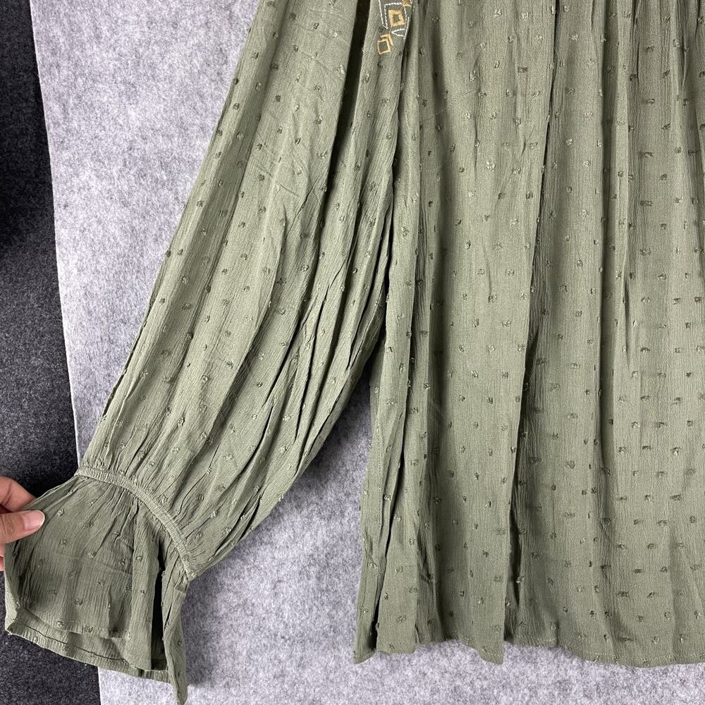 Savanna Jane Top Womens 3X Green Embroidered Peasant Boho Aztec Tribal NEW - Picture 5 of 16
